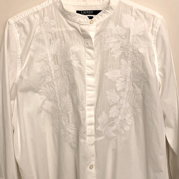 Ralph Lauren White Blouse Long Sleeve Embroidery front - Picture 15 of 15